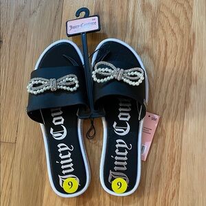 Juicy Couture Black Slides with Pearl Bow